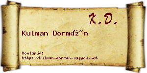Kulman Dormán névjegykártya